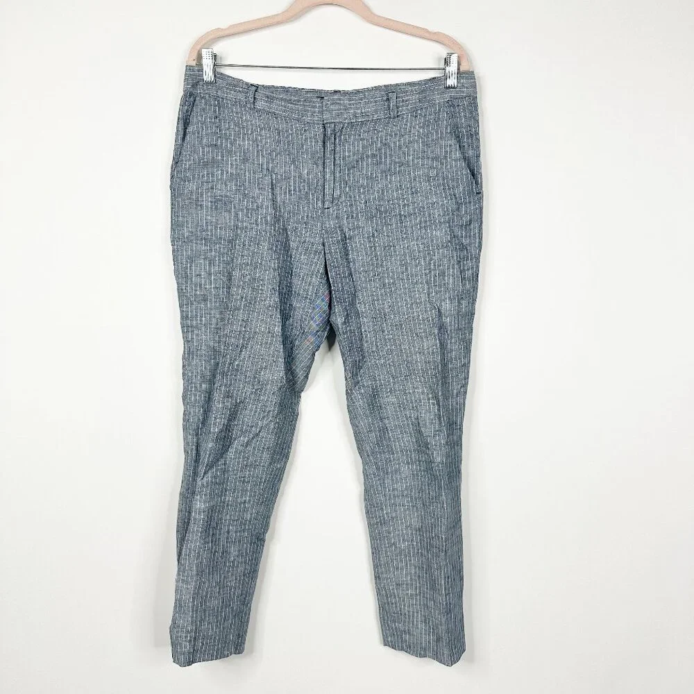 2/$30 Banana Republic Stripe Linen Blend Hampton Fit Capri Mid Rise Slate #A1427